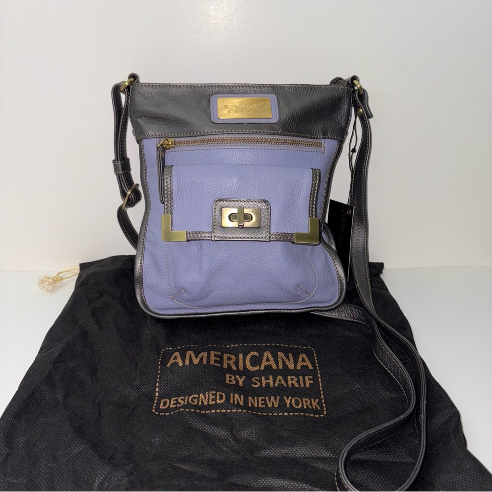 Americana by Sharif Medium Purse Blue Pebbled Leather Crossbody Shoulder Bag NWT